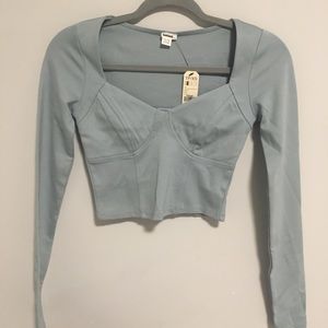 Blue corset garage crop top long sleeve NWT